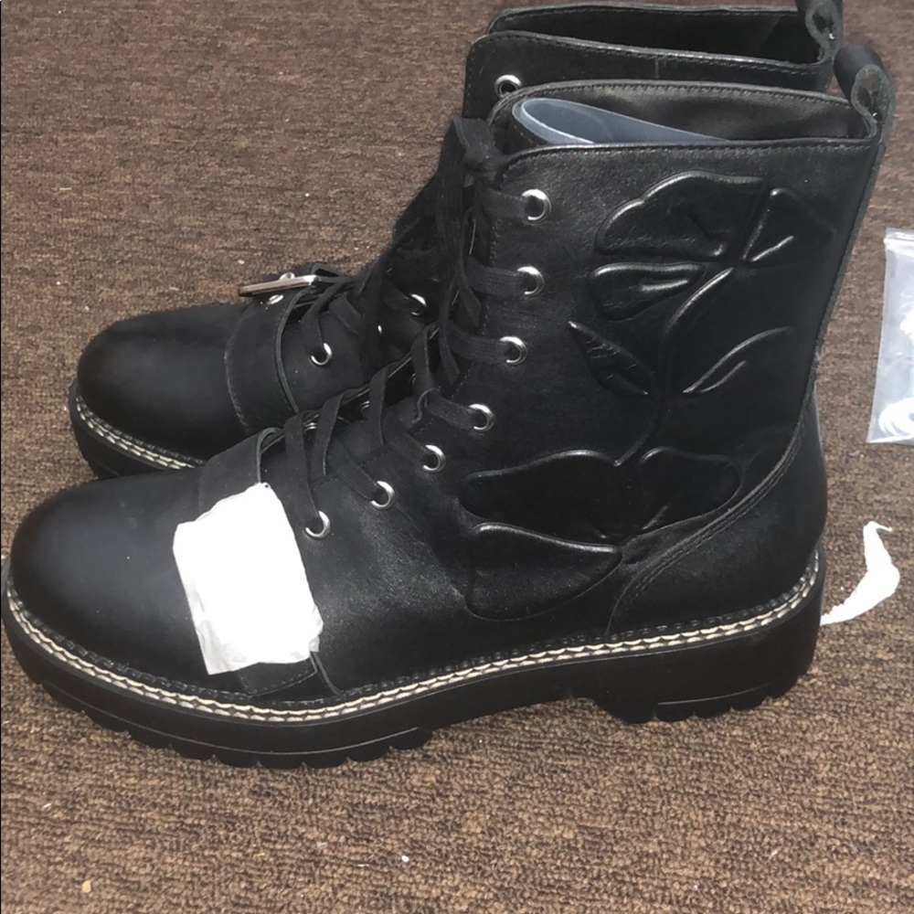Zara Combat Boots with Embossed Rose
